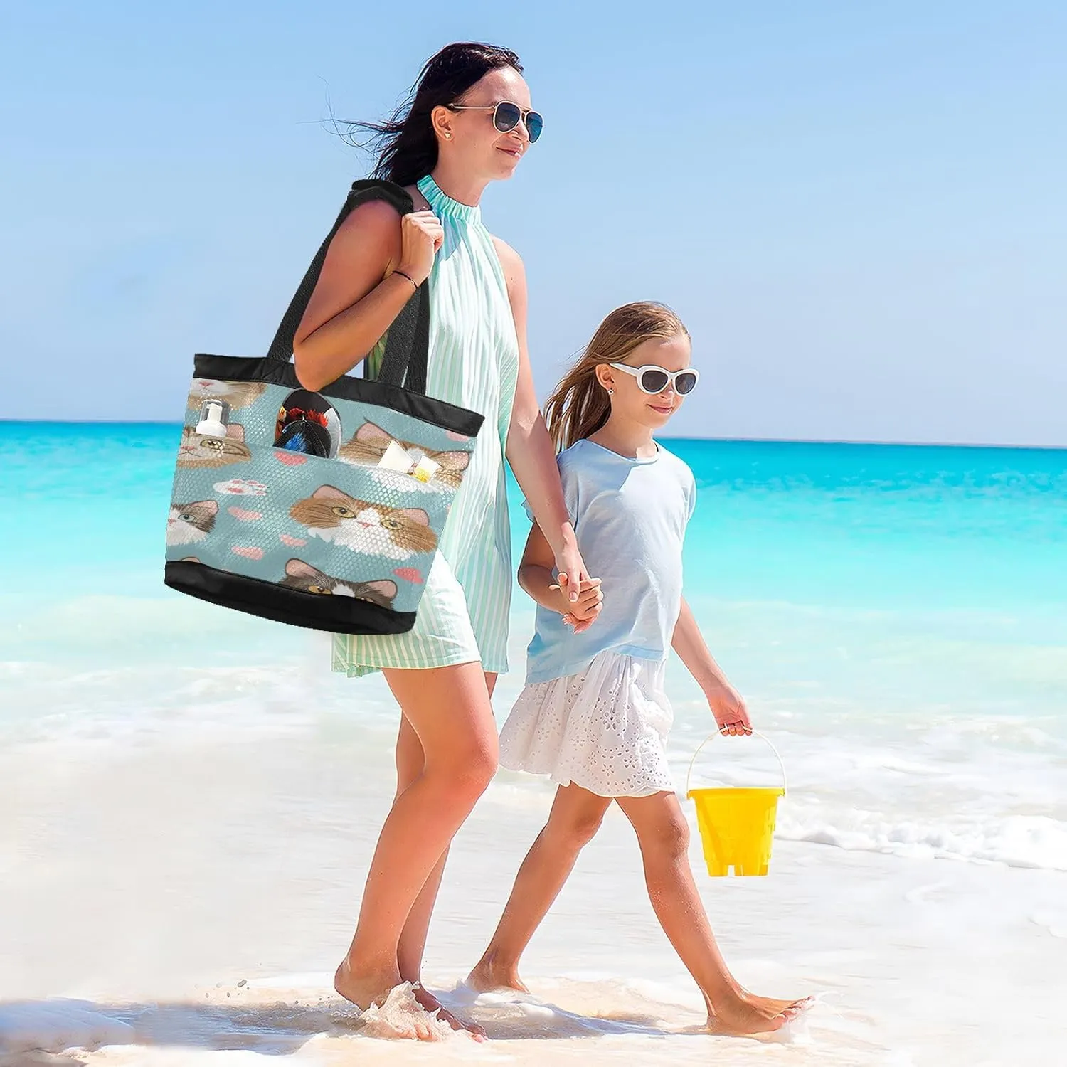 Beach Bag for Women Waterproof Sandproof Mesh Beach Tote Bag with Zipper and Pockets 1G