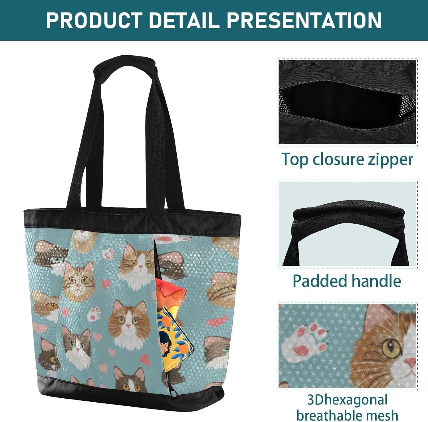 Beach Bag for Women Waterproof Sandproof Mesh Beach Tote Bag with Zipper and Pockets 1G