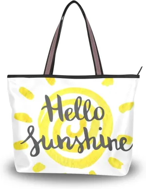 Beach Bag Hello Sunshine Partern Large Tote Top Handle Shoulder Bags