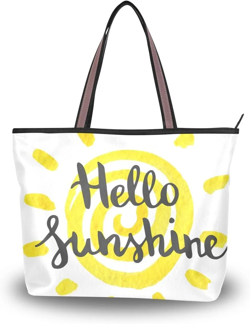 Beach Bag Hello Sunshine Partern Large Tote Top Handle Shoulder Bags