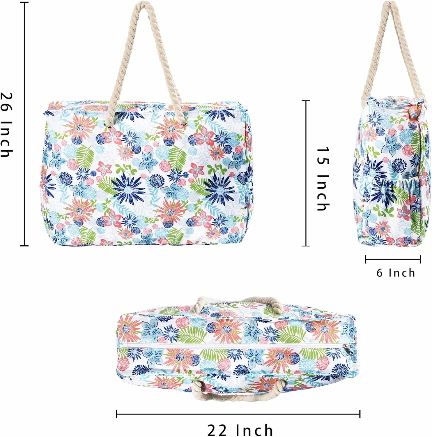 Beach Bags Extra Large Waterproof Sandproof Beach Tote Bag with Zipper Pockets for Swim Pool Family Vacation Travel