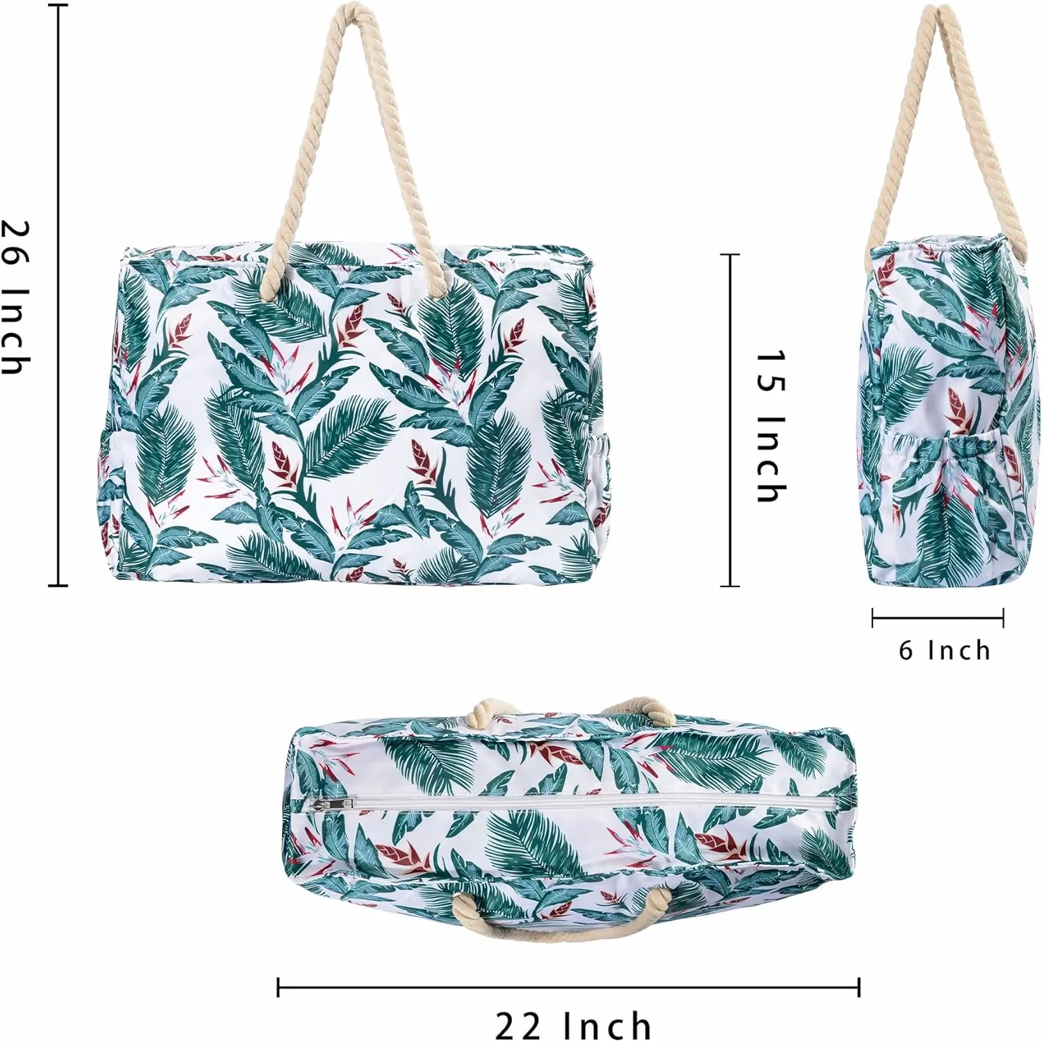 Beach Bags Extra Large Waterproof Sandproof Beach Tote Bag with Zipper Pockets for Swim Pool Family Vacation Travel