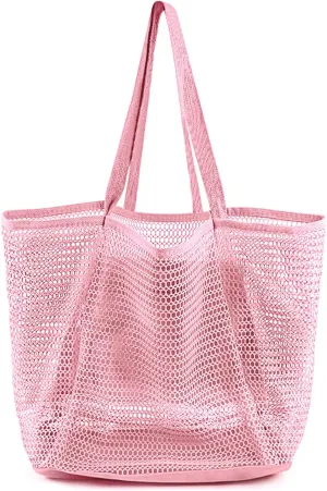 Beach Bags for Women, Foldable Mesh Tote Bag with Mini Pocke, Womens Shoulder bag for Travel Beach Essentials Swimming Pool