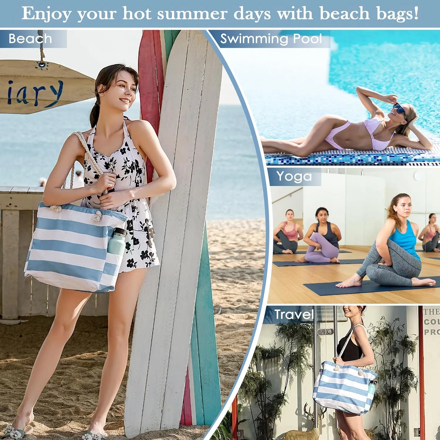 Beach Bags For Women - Large Beach Bags with Zipper Waterproof Sandproof Swim Pool Beach Bag
