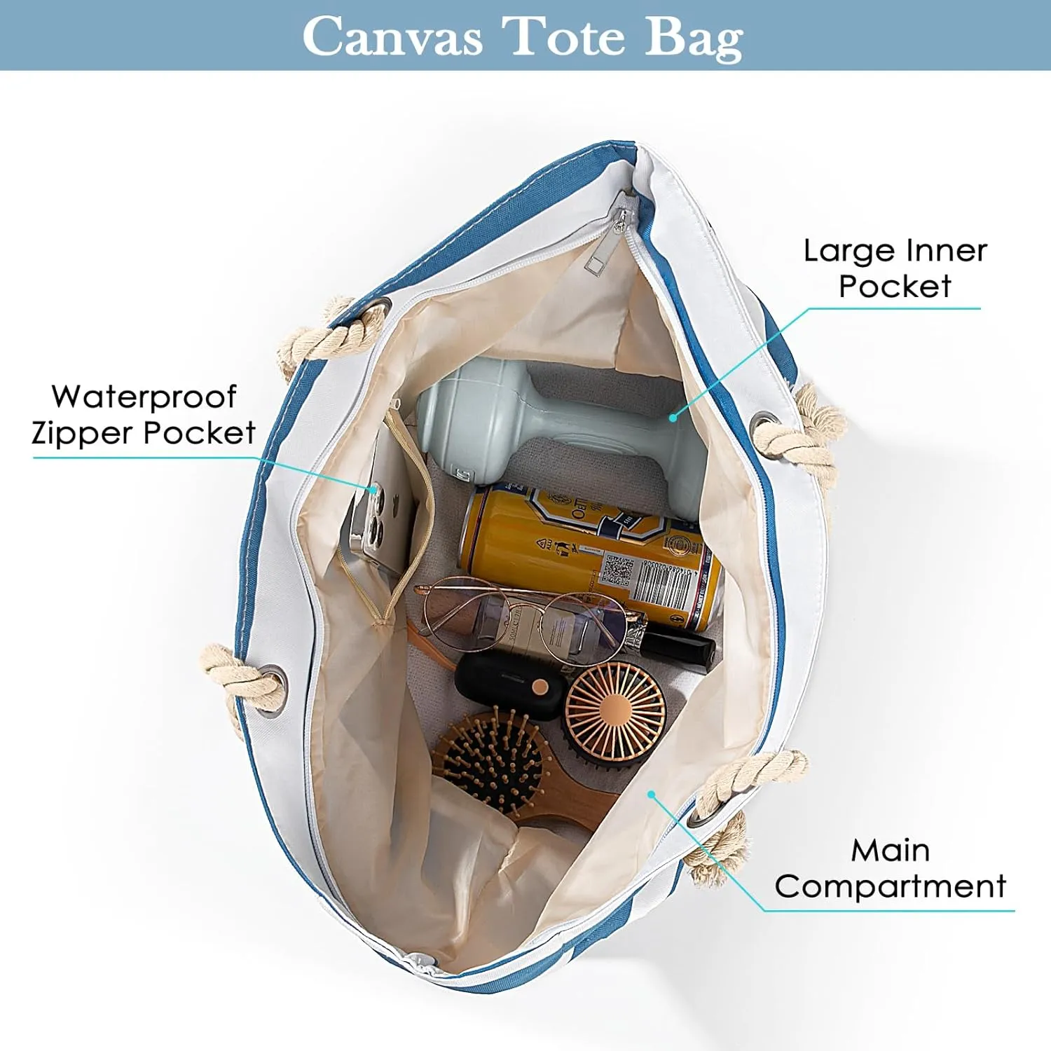 Beach Bags For Women - Large Beach Bags with Zipper Waterproof Sandproof Swim Pool Beach Bag