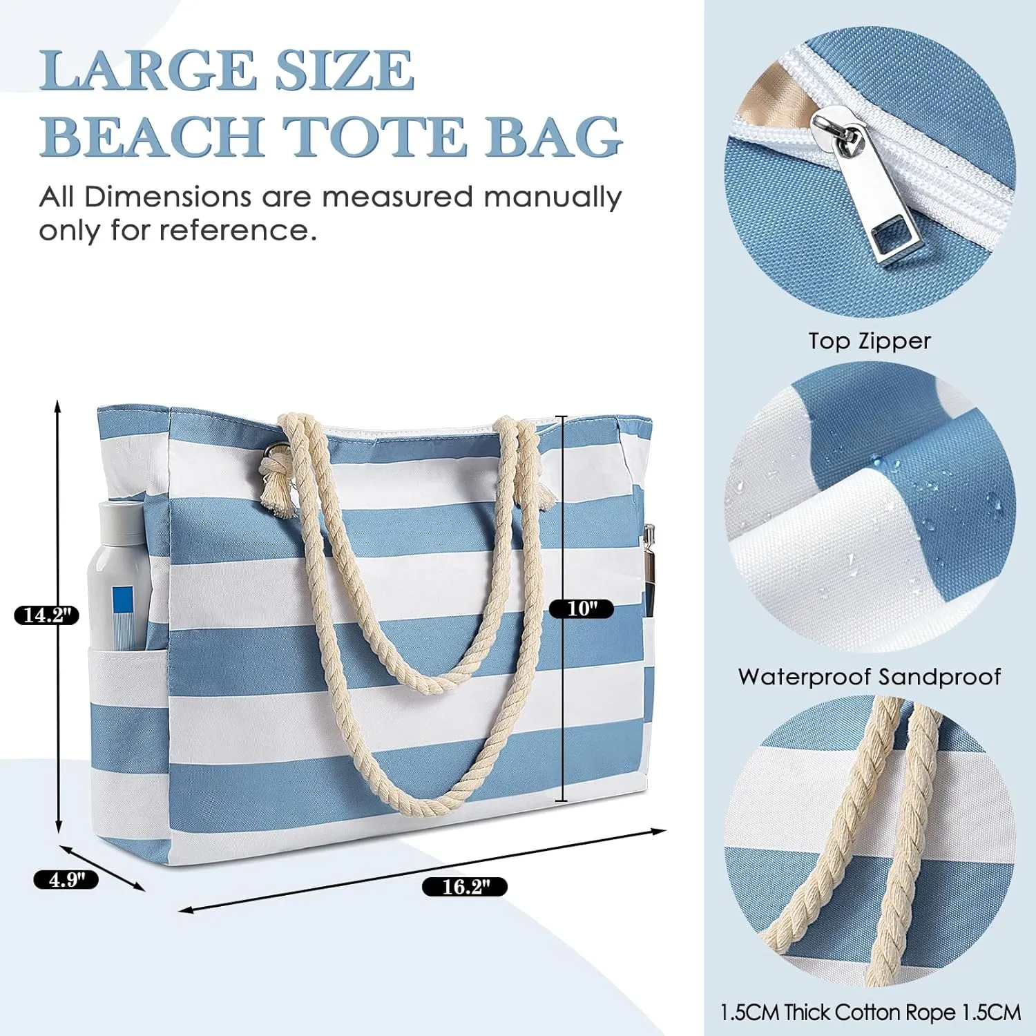 Beach Bags For Women - Large Beach Bags with Zipper Waterproof Sandproof Swim Pool Beach Bag