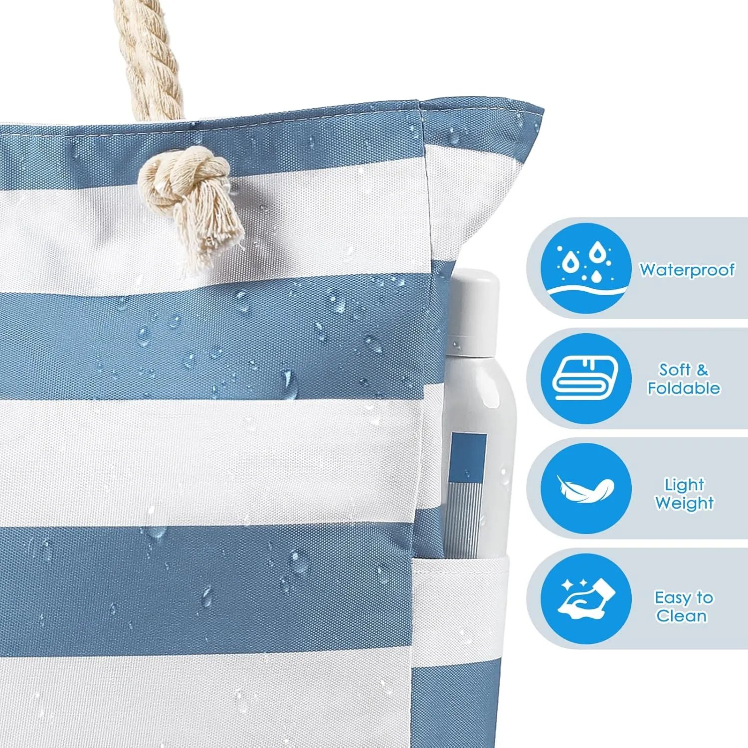 Beach Bags For Women - Large Beach Bags with Zipper Waterproof Sandproof Swim Pool Beach Bag