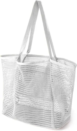 Beach Bags for Women, Summer Travel Mesh Tote Bag with Large Inner Pocket, Sandproof Woven Shoulder Handbag