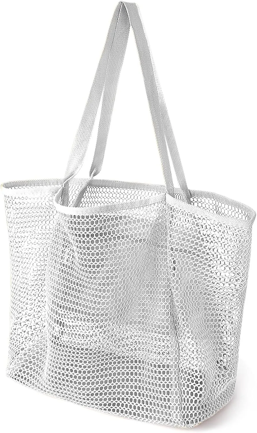 Beach Bags for Women, Summer Travel Mesh Tote Bag with Large Inner Pocket, Sandproof Woven Shoulder Handbag