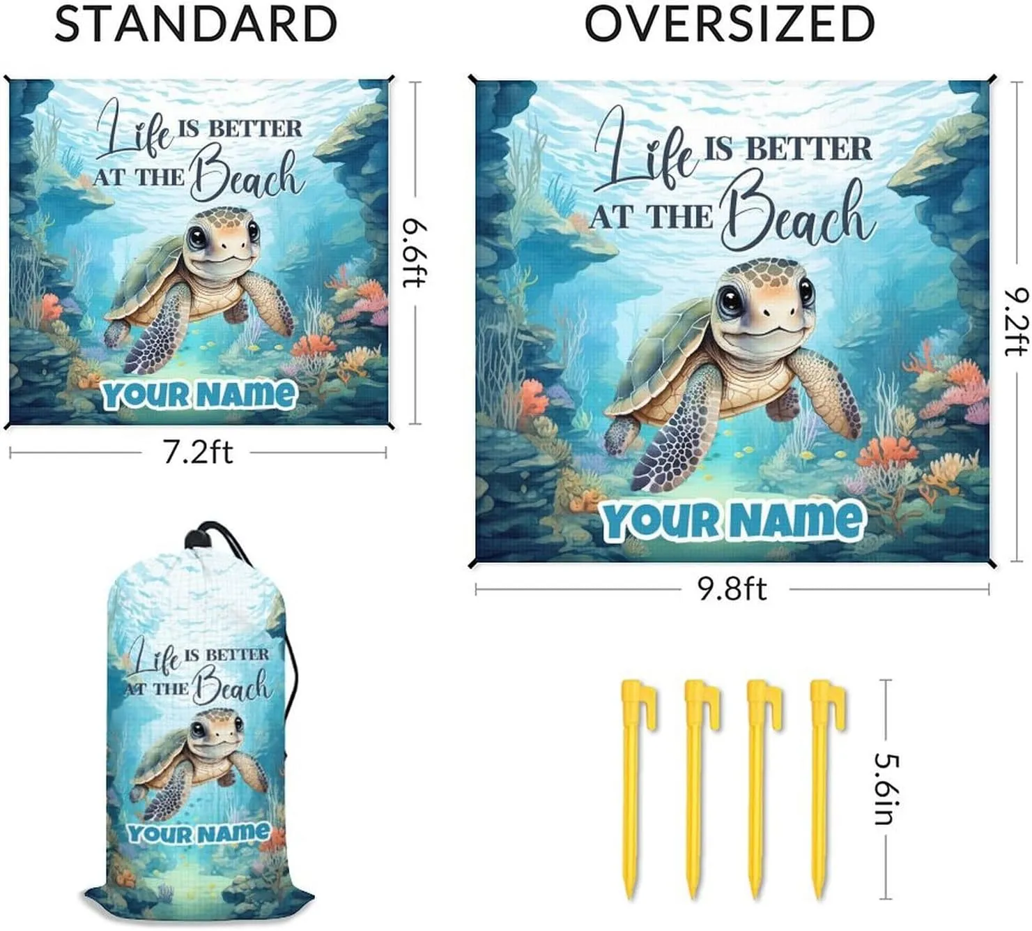 Beach Blanket - Beach Mat Sand Free Waterproof - 110x118 Inch Oversized Beach Blanket with 4 Corner Pockets & Stakes - Custom Beach Blankets with Portable Bag - Summer Essentials for Travel & Picnic