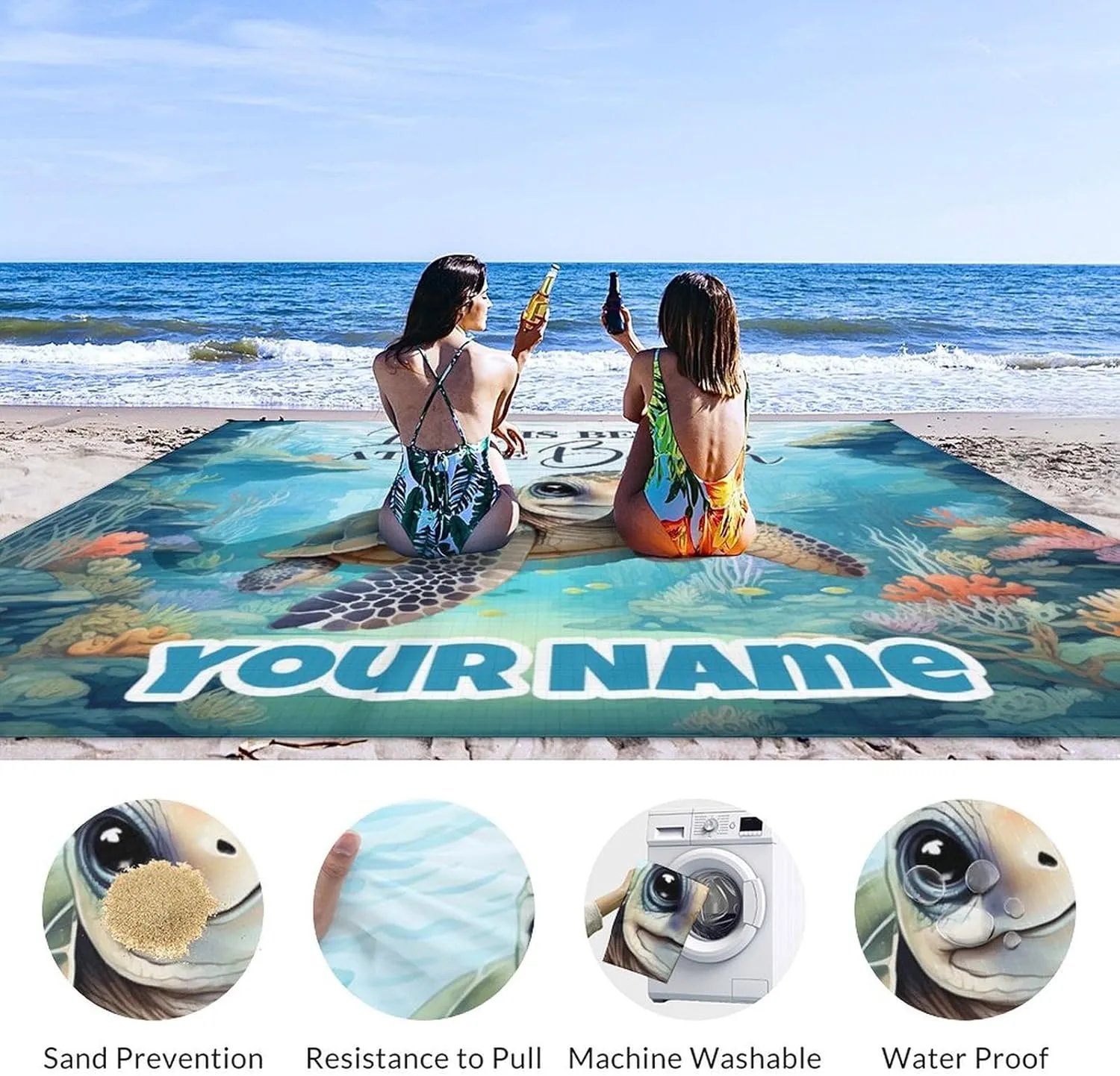 Beach Blanket - Beach Mat Sand Free Waterproof - 110x118 Inch Oversized Beach Blanket with 4 Corner Pockets & Stakes - Custom Beach Blankets with Portable Bag - Summer Essentials for Travel & Picnic