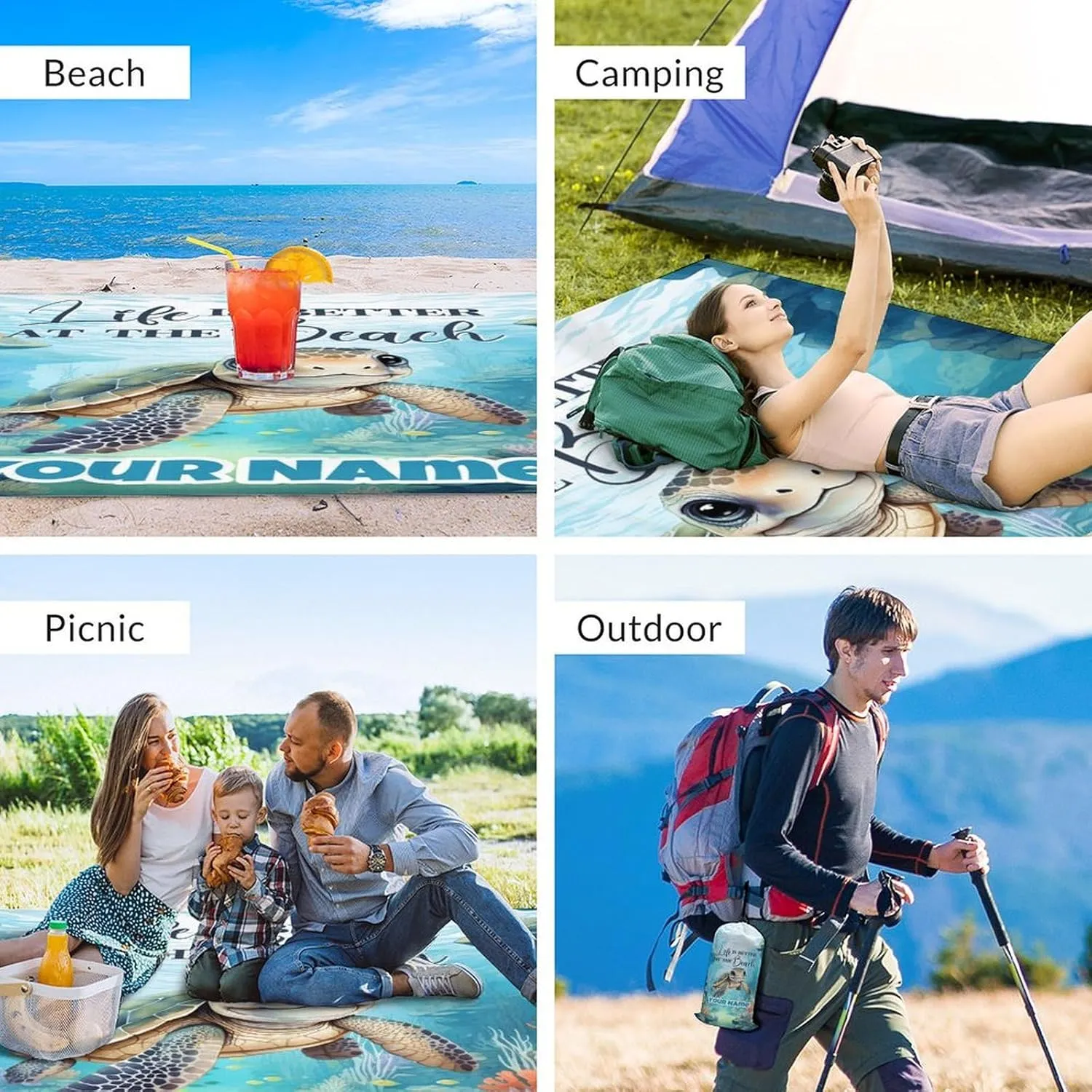 Beach Blanket - Beach Mat Sand Free Waterproof - 110x118 Inch Oversized Beach Blanket with 4 Corner Pockets & Stakes - Custom Beach Blankets with Portable Bag - Summer Essentials for Travel & Picnic