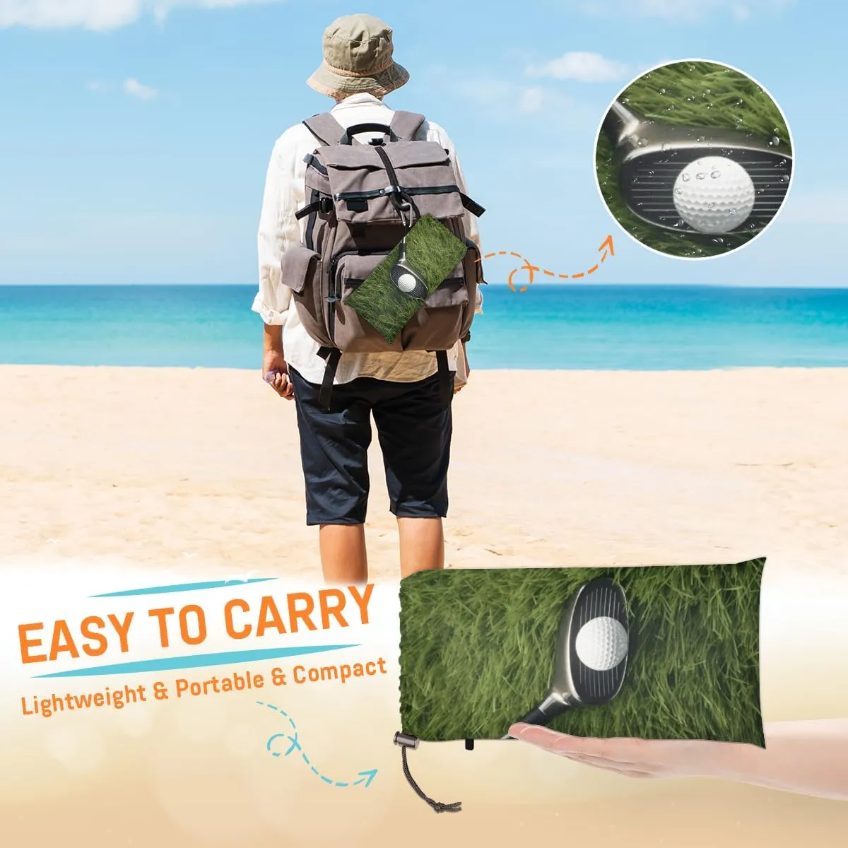 Beach Blanket, Golf Ball Sandproof Beach Mat, Waterproof Quick Drying Sand Free Mat with 4 x Ground Spikes for Outdoor Travel Camping Hiking, Sports Golf 68 x 59 in