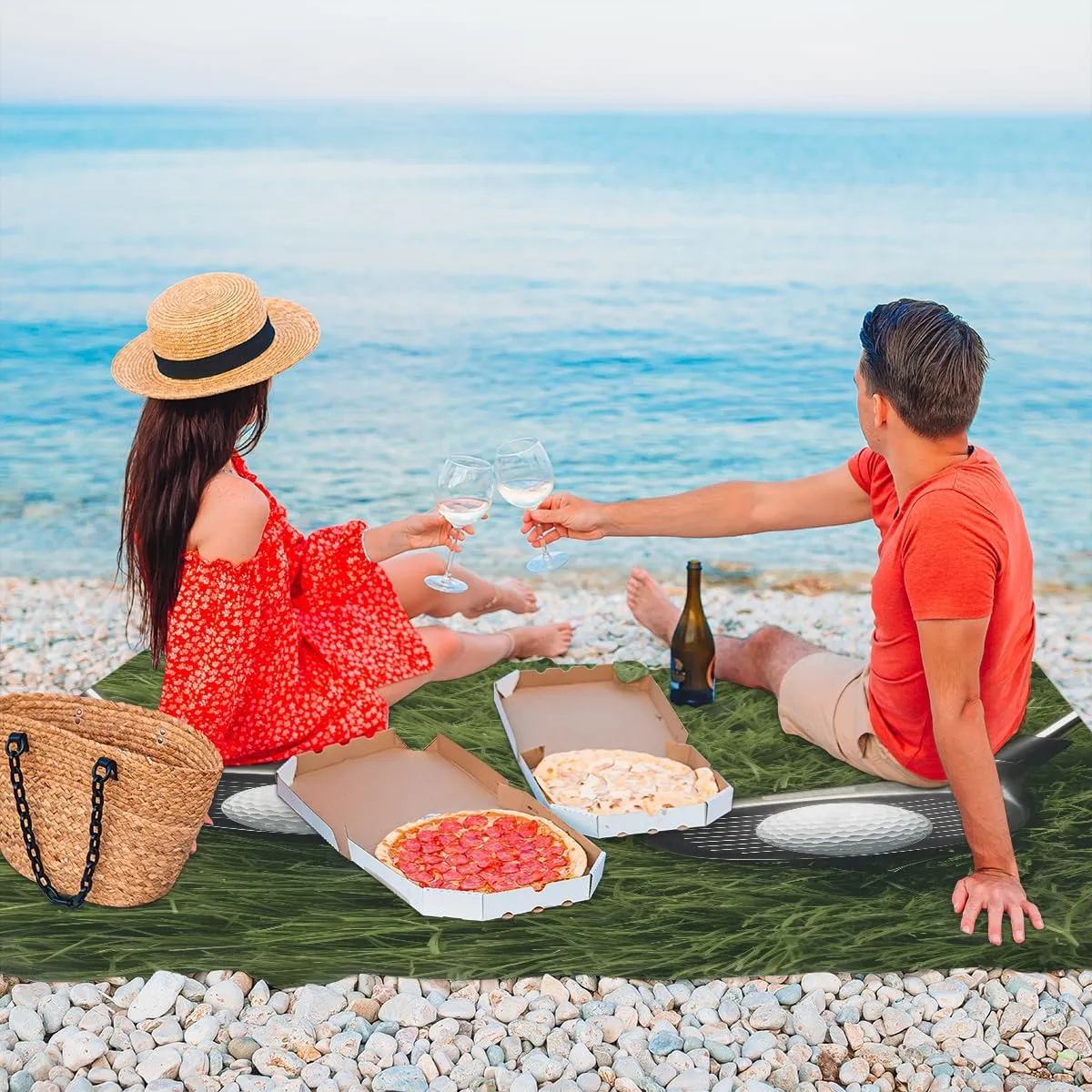 Beach Blanket, Golf Ball Sandproof Beach Mat, Waterproof Quick Drying Sand Free Mat with 4 x Ground Spikes for Outdoor Travel Camping Hiking, Sports Golf 68 x 59 in