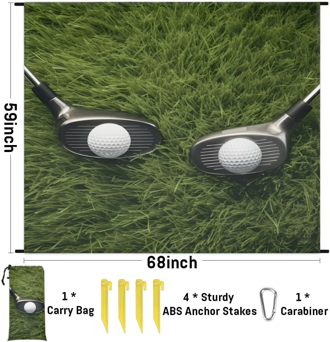 Beach Blanket, Golf Ball Sandproof Beach Mat, Waterproof Quick Drying Sand Free Mat with 4 x Ground Spikes for Outdoor Travel Camping Hiking, Sports Golf 68 x 59 in