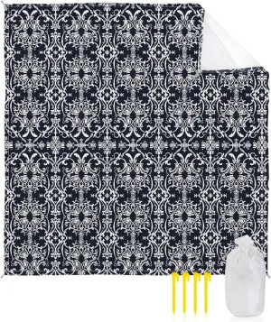 Beach Blanket Sandproof, Abstract Geometric Flowers Floral Blue Texture Waterproof Beach Mat Lightweight Quick Drying Picnic Blanket Beach Essentials for Travel Camping Hiking 83x79in