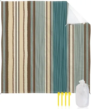 Beach Blanket Sandproof, Boho Style Stripe Vertical Stripe Waterproof Beach Mat Lightweight Quick Drying Picnic Blanket Beach Essentials for Travel Camping Hiking 83x79in