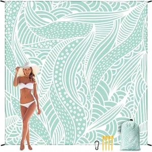 Beach Blanket Sandproof Extra Large Beach Mat Adults Waterproof Quick Drying Sand Free Mat Made by Premium Polyester with 4 Stakes & 4 Corner Pockets for Outdoor Travel Camping Hiking