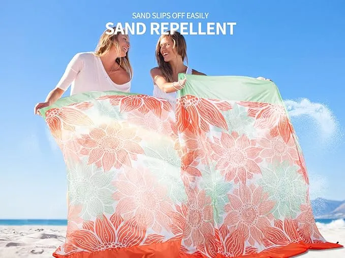 Beach Blanket Sandproof Extra Large Beach Mat Adults Waterproof Quick Drying Sand Free Mat Made by Premium Polyester with 4 Stakes & 4 Corner Pockets for Outdoor Travel Camping Hiking