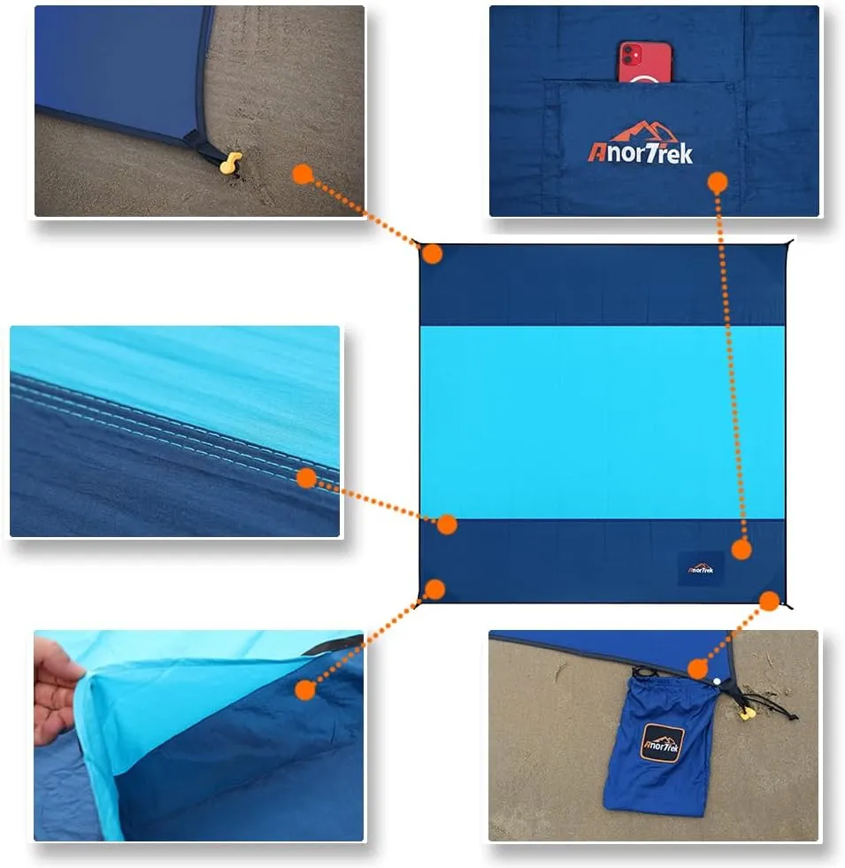 Beach Blanket Sandproof, Extra Large Beach Mat, Sand Free Mat Quick Drying, Lightweight, Soft & Durable Mat for Beach, Yard (Dark Blue & Blue, 10 x 10 FT (1～9 Person))