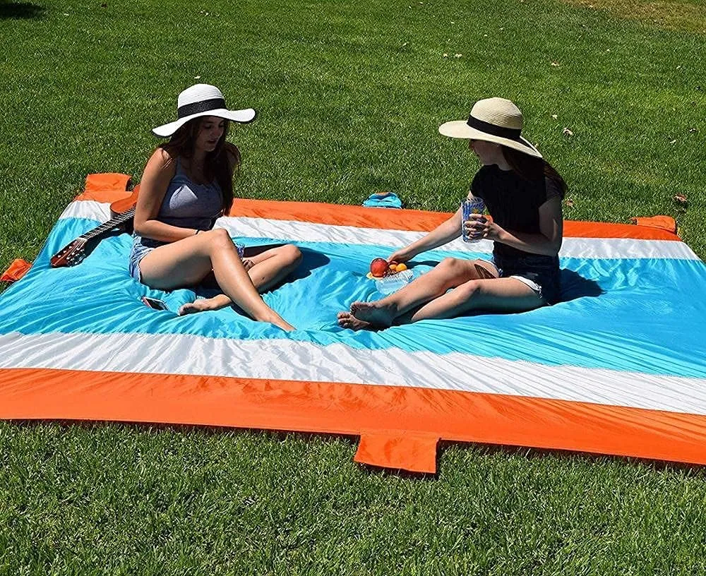 Beach Blanket Sandproof | Extra Large Oversized 10'X 9' 2-8 Person Beach Mat | Lightweight Durable Big Compact Sand Free Mat Quick Drying with 6 Sand Pockets | Offered by Hydrangea Island Trading Co