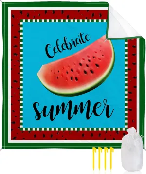 Beach Blanket Sandproof, Fruits Summer Watermelon Green Waterproof Beach Mat Lightweight Quick Drying Picnic Blanket Beach Essentials for Travel Camping Hiking 83x79in