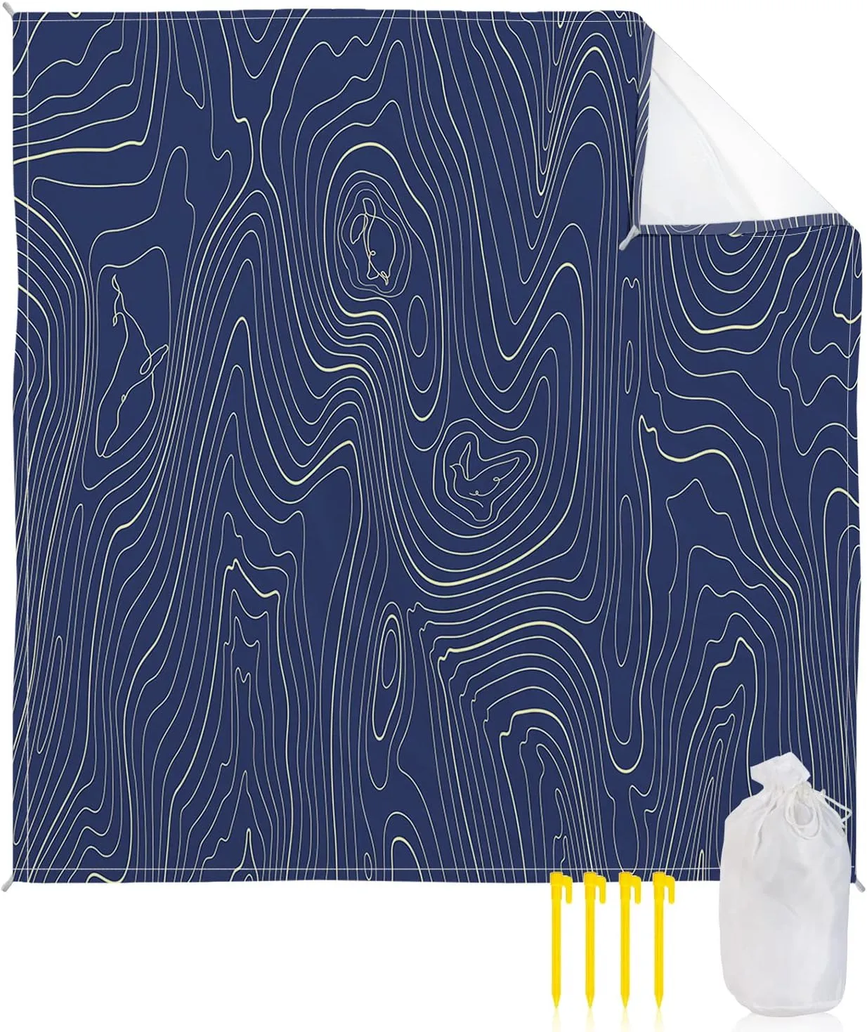 Beach Blanket Waterproof Sandproof 108”x84”, Abstract Style Purple Simple Line Mountain Range Oversized Beach Mat with 4 Corner Sand Pocket & 4 Stakes, Outdoor Picnic Mat for Camping Travel