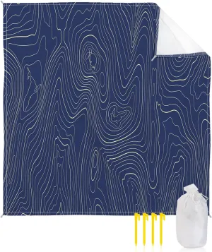 Beach Blanket Waterproof Sandproof 108”x84”, Abstract Style Purple Simple Line Mountain Range Oversized Beach Mat with 4 Corner Sand Pocket & 4 Stakes, Outdoor Picnic Mat for Camping Travel
