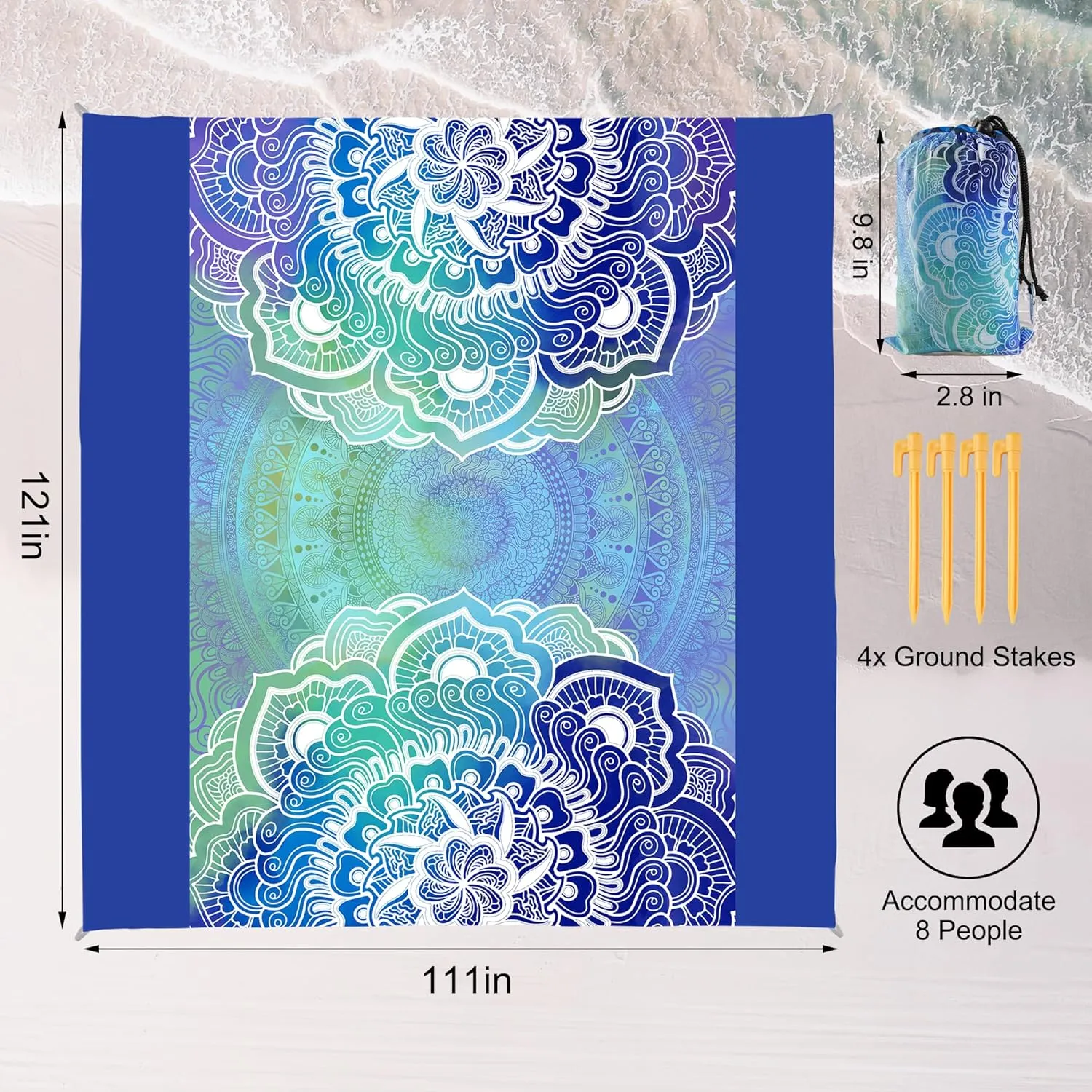 Beach Blanket Waterproof Sandproof, 79x79Inch Sand Free Beach Mat, Quick Drying, Light Weight and Portable Outdoor Picnic Mat for Travel, Camping