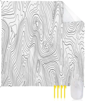 Beach Blanket Waterproof Sandproof 95”x80”, Abstract Style Black White Simple Line Mountain Range Oversized Beach Mat with 4 Corner Sand Pocket & 4 Stakes, Outdoor Picnic Mat for Camping Travel