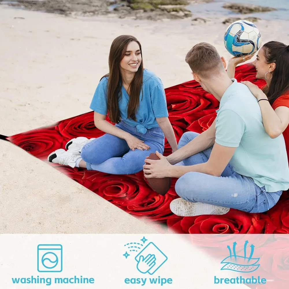 Beach Blanket Waterproof Sandproof Oversized Extra 78.7 * 88.6 inch / 6.6 * 7.2 Ft for 1-8 Adults,Soft and Durable, Quick Drying Durable Outdoor Beach Mat,4 Stakes & 1 Travel Bag