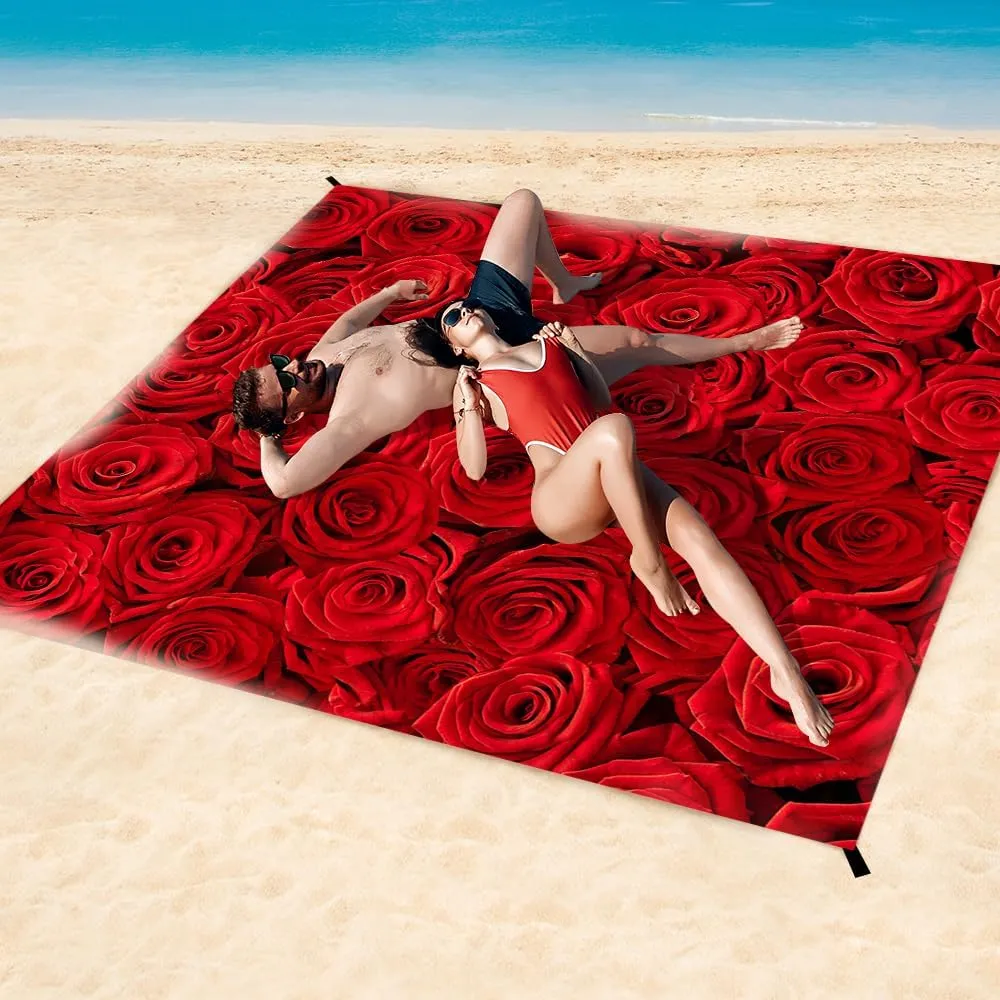 Beach Blanket Waterproof Sandproof Oversized Extra 78.7 * 88.6 inch / 6.6 * 7.2 Ft for 1-8 Adults,Soft and Durable, Quick Drying Durable Outdoor Beach Mat,4 Stakes & 1 Travel Bag