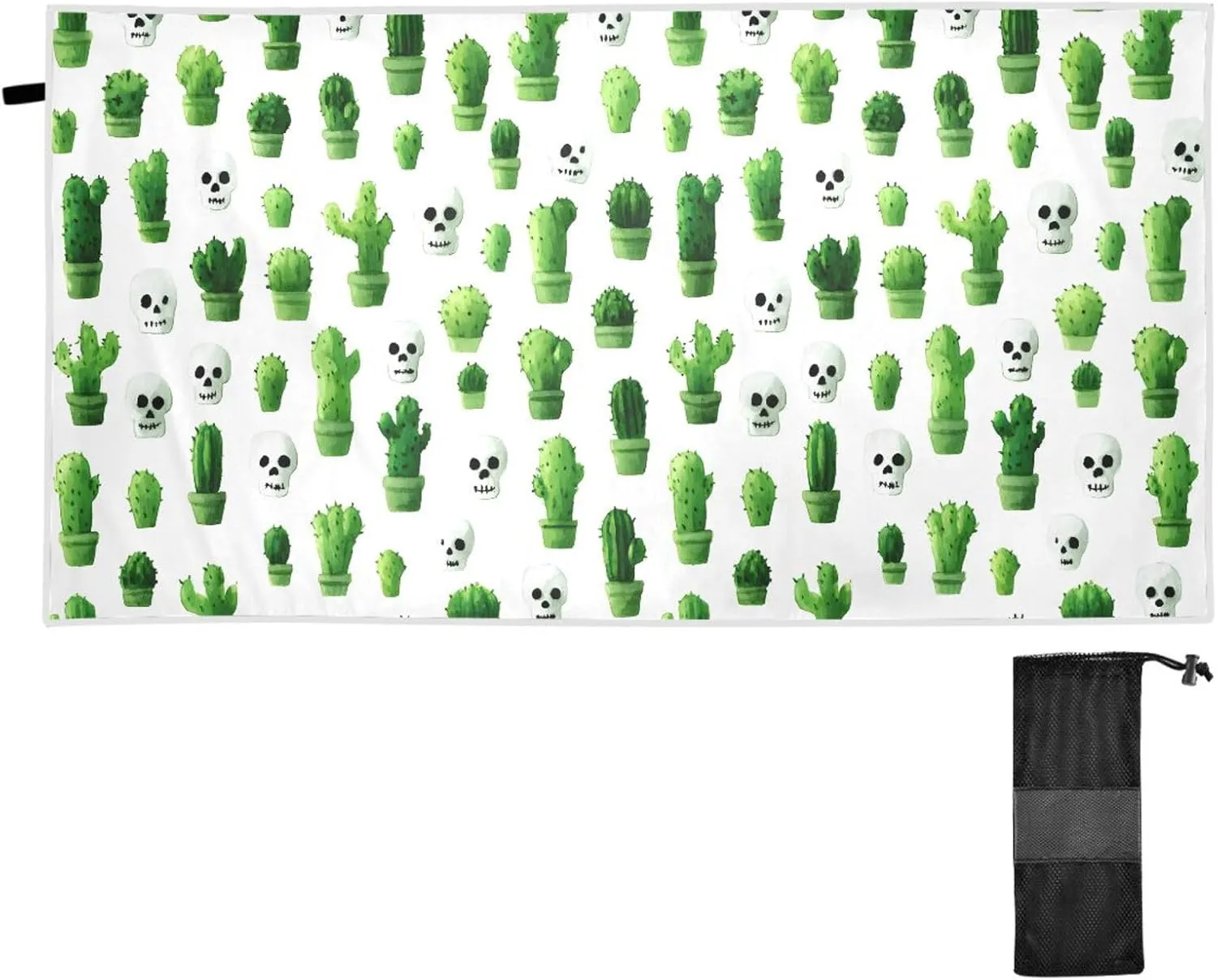 Beach Towel Skull and Cactus Print Oversized Thin 30x60 in Quick Dry Sandproof Beach Blanket with Storage Bag