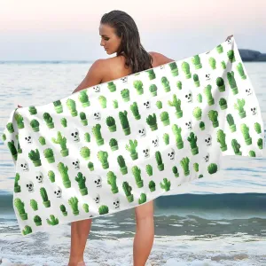 Beach Towel Skull and Cactus Print Oversized Thin 30x60 in Quick Dry Sandproof Beach Blanket with Storage Bag