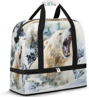 Bear Animal Print Foldable Travel Duffel Bag Overnight Weekender Bag with Shoes Compartment Sports Gym Bag for Men Women