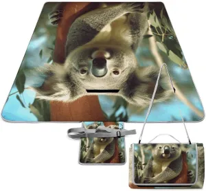 Bear Koala Picnic Blanket Outdoor, Oversized Beach Blanket, Foldable Lightweight Waterproof Sand Cushion Suitable for Beaches, Camping Grasslands Mat