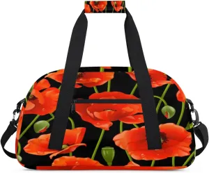 Beautiful Poppy Gym Duffel Bag for Men Women Water Droplets Sports Tote Bag with Adjustable Shoulder Strap for Dance Gymnastics Traveling Outdoor Camping Overnight Stay