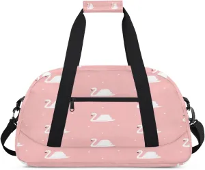 Beautiful Swans Gym Duffel Bag for Men Women Pink Background Sports Tote Bag with Adjustable Shoulder Strap for Dance Gymnastics Traveling Outdoor Camping Overnight Stay