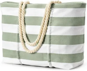 Becokan Beach Bag Large Waterproof Sandproof Canvas Beach Tote Bag with Zipper Swim Pool Bag Travel Essentials