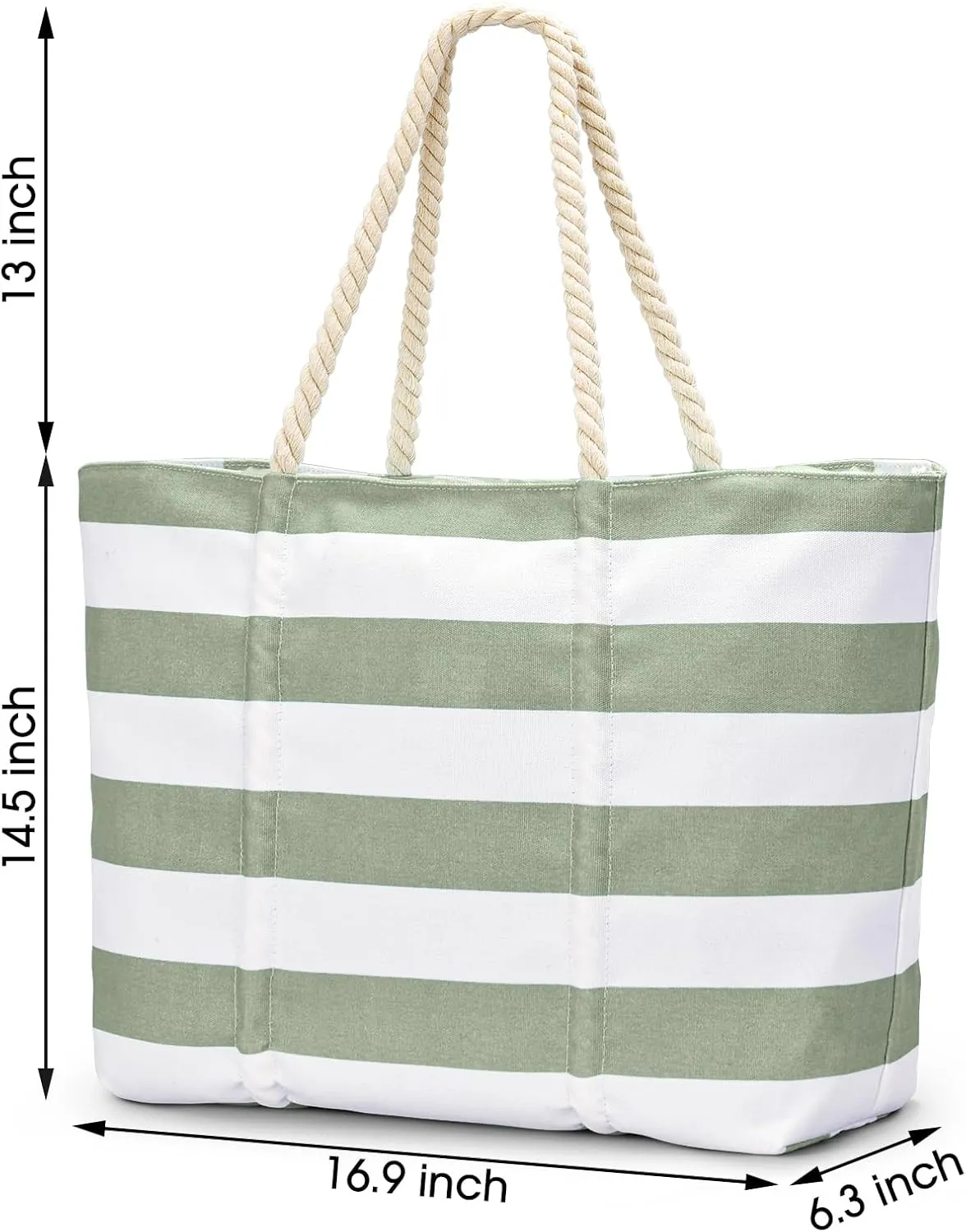 Becokan Beach Bag Large Waterproof Sandproof Canvas Beach Tote Bag with Zipper Swim Pool Bag Travel Essentials