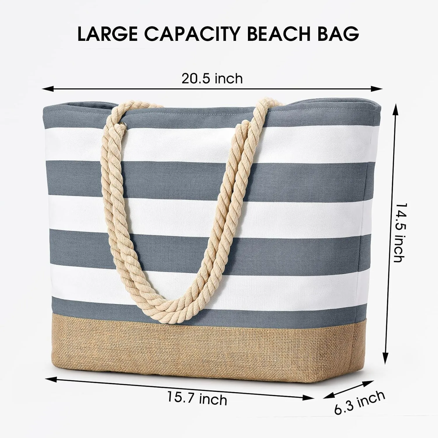 Becokan Beach Bags for Women Large Canvas Beach Tote Bag Beach Bags Waterproof Sandproof Swim Pool Bag Travel Essentials