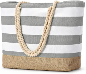 Becokan Beach Bags for Women Large Canvas Beach Tote Bag Beach Bags Waterproof Sandproof Swim Pool Bag Travel Essentials