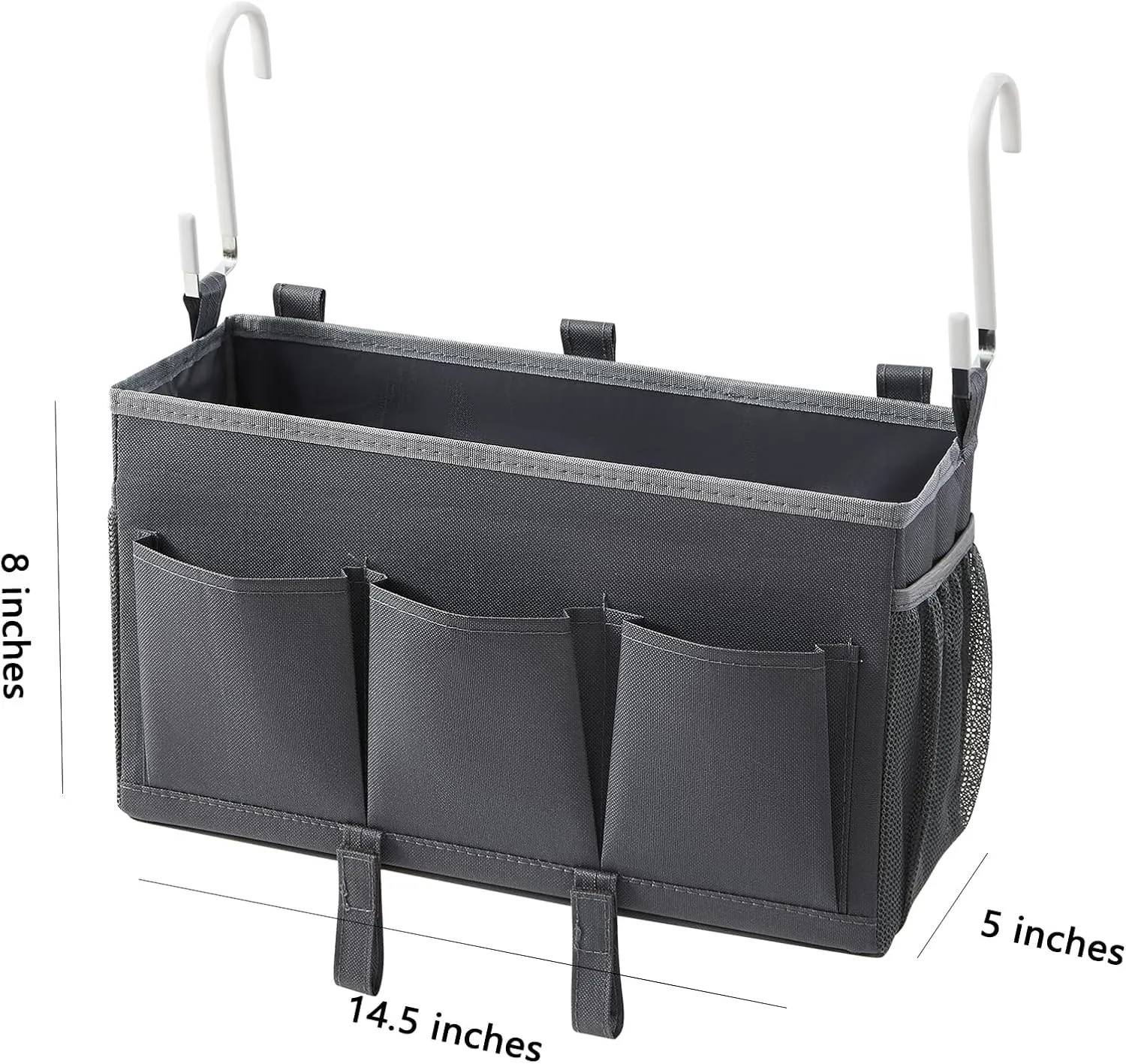 Bedside Organizer Caddy, Bed Organizer with 3 Pockets and Mesh Side Pocket, Great for College Dorms and Hospital Beds, Gray, 2 Pack