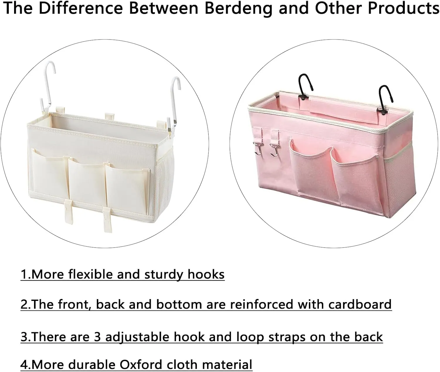 Bedside Organizer Caddy, Bed Organizer with 3 Pockets and Mesh Side Pocket, Great for College Dorms and Hospital Beds, Gray, 2 Pack