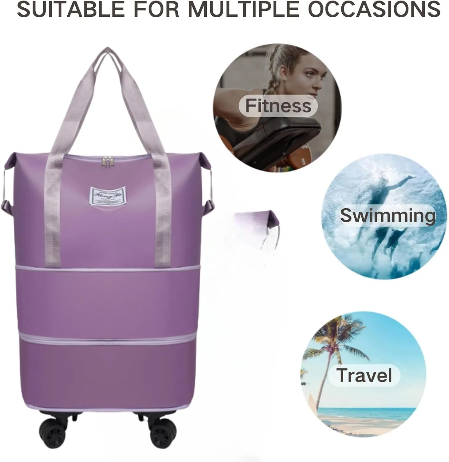 Beente Travel Bag With Wheels, 2025 New Beente Travel Bag with Removable Wheels, Expandable Large Capacity Bags (Gray)