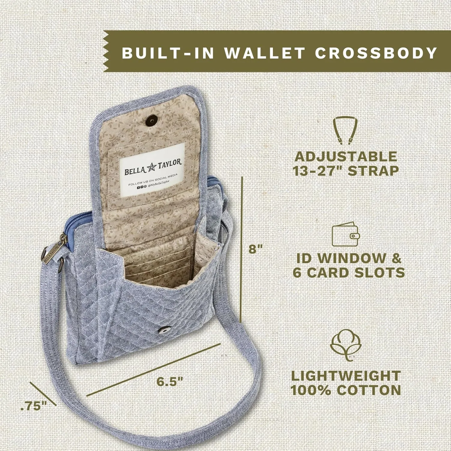 Bella Taylor Mini Crossbody Purse with Built In Wallet