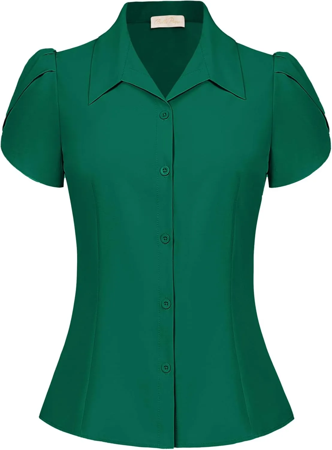 Belle Poque Summer Short Sleeve Button Down Blouse for Women V Neck Vintage Business Casual Shirts Tops