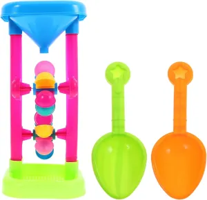 BESTonZON Sand Water Wheel Beach Toy, Double Sand & Water Wheel Tower Beach Toy Set, Kids Beach Toys Outdoor Beach Sand Hourglass Water Sifting Funnel Tower for Travel, 27X13CM (Random Color)