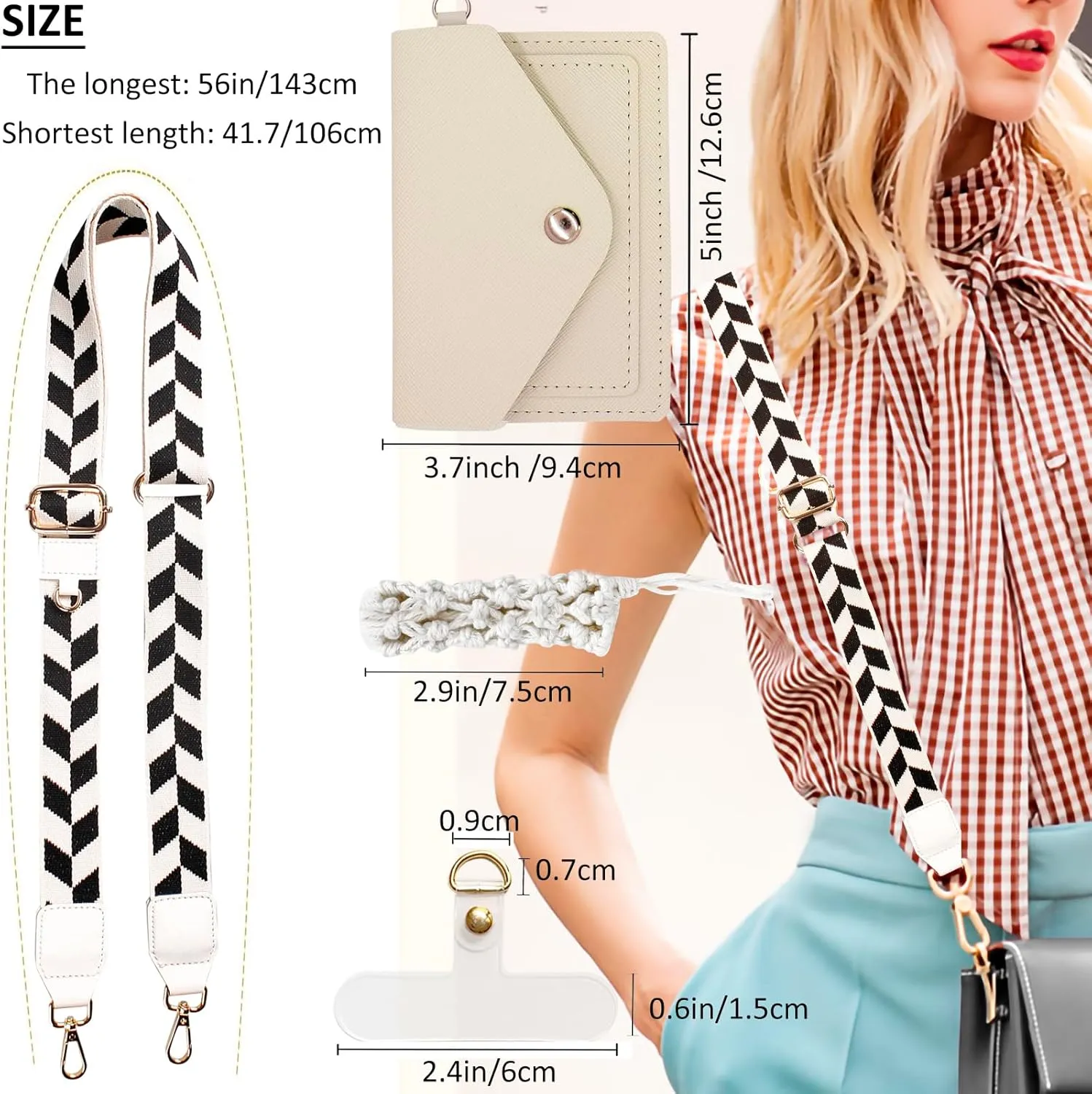 BIHRTC Adjustable Shoulder Phone Strap Clip and Go Strapwith Wallet Handmade Waved Net Chapstick Holder Multifunction Phone Lanyard Crossbody Hook Bag Strap for Women Most Phone
