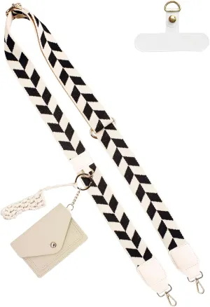 BIHRTC Adjustable Shoulder Phone Strap Clip and Go Strapwith Wallet Handmade Waved Net Chapstick Holder Multifunction Phone Lanyard Crossbody Hook Bag Strap for Women Most Phone
